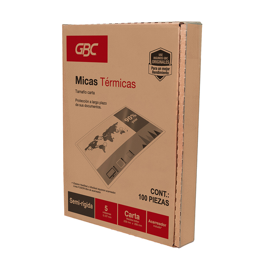 MICA TÉRMICA GBC / PARA ENMICADORA / TAMAÑO CARTA  CM X  CM / 5  MILESIMAS / CAJA CON 100 PIEZAS | MICA TÉRMICA